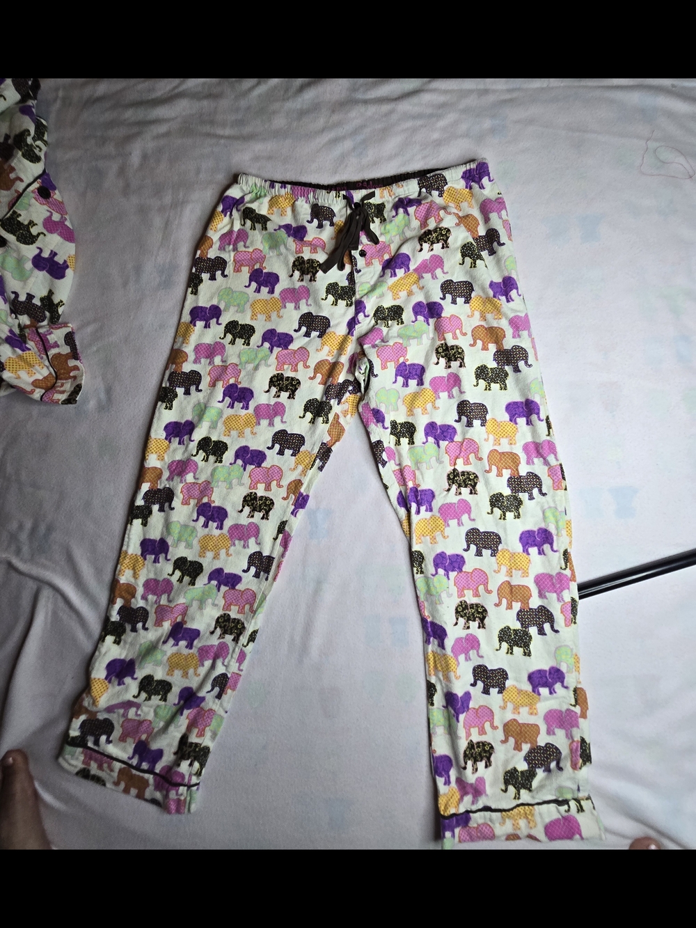 P.J. Salvage Cream Pajama Set with Purple, Brown & Green Elephant Print - Picture 2 of 8
